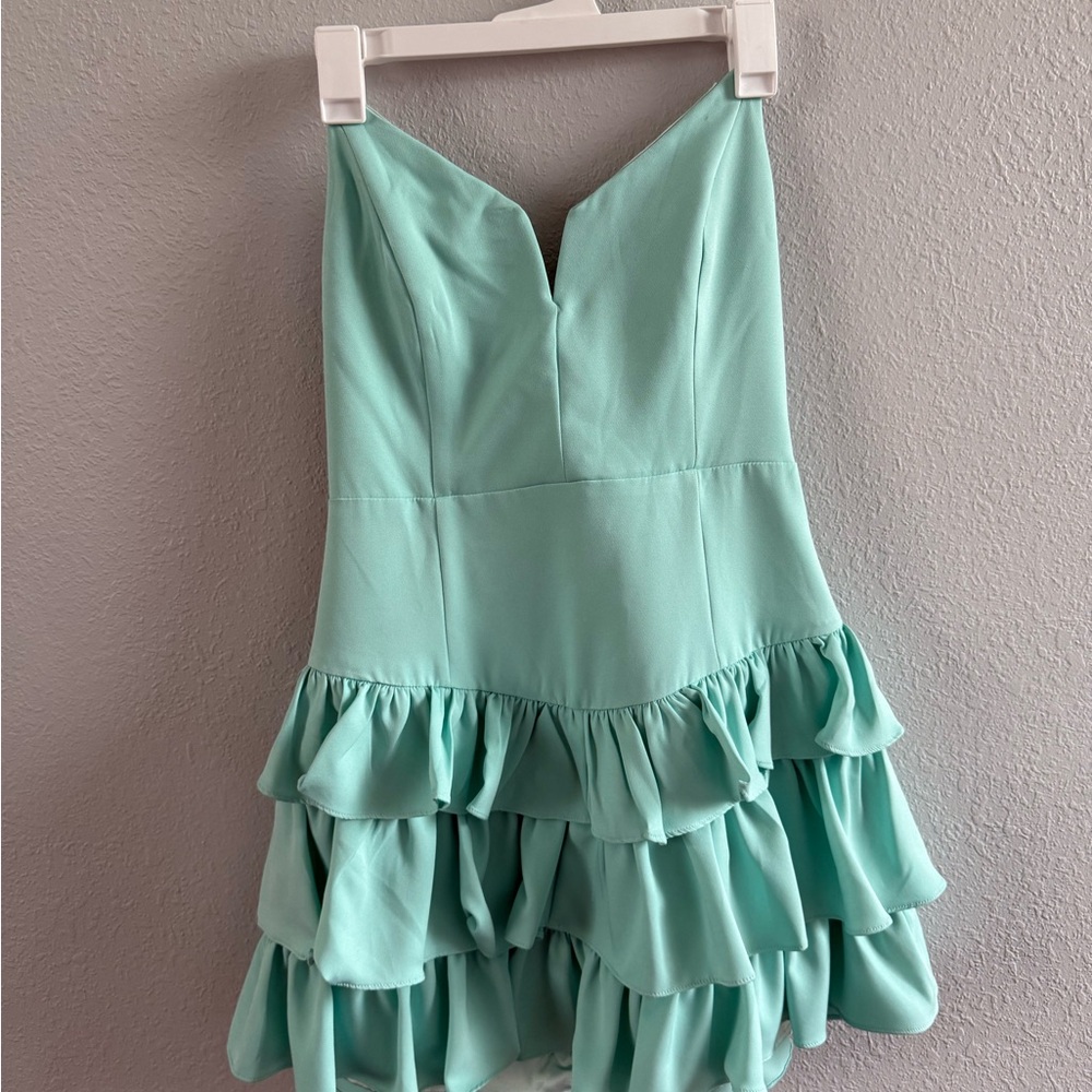 Elegant Light Blue / Mint Ruffle Dress